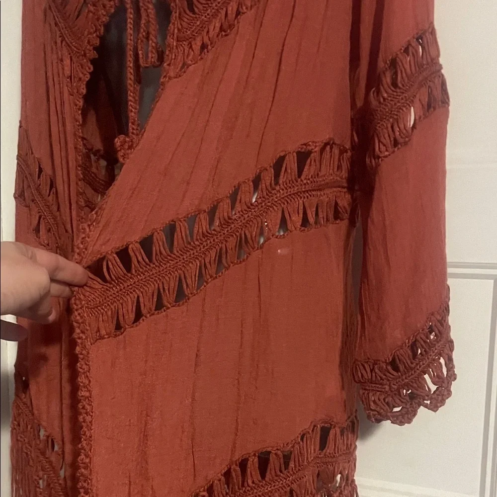 Rust Fringe Open-Front Cardigan - Picture 3 of 7